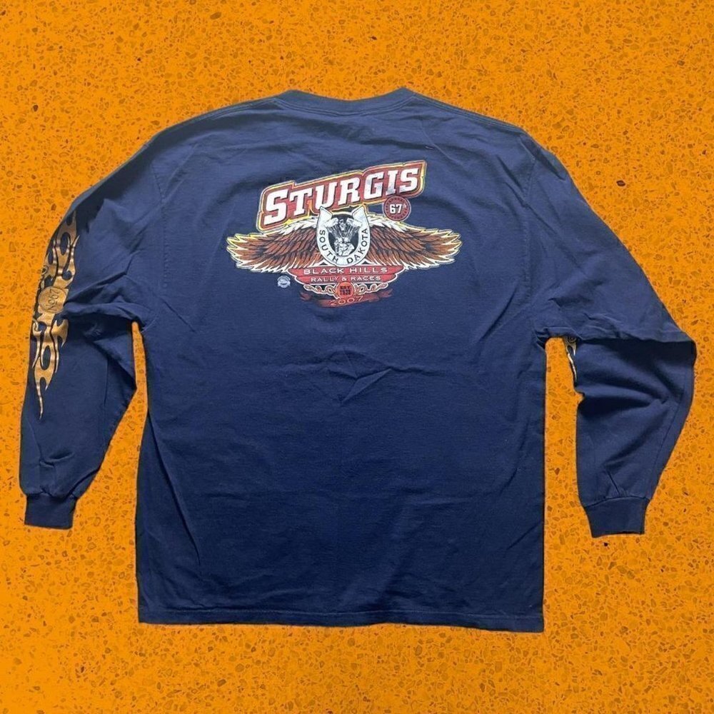 Y2k Sturgis long sleeve shirt biker Harley Davidson navy blue men’s XL - Picture 2 of 5